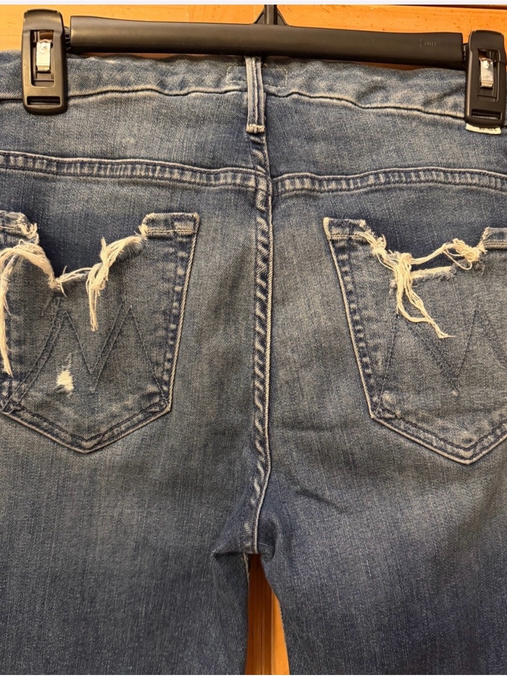 MOTHER Ripped Medium Blue Ankle Jeans